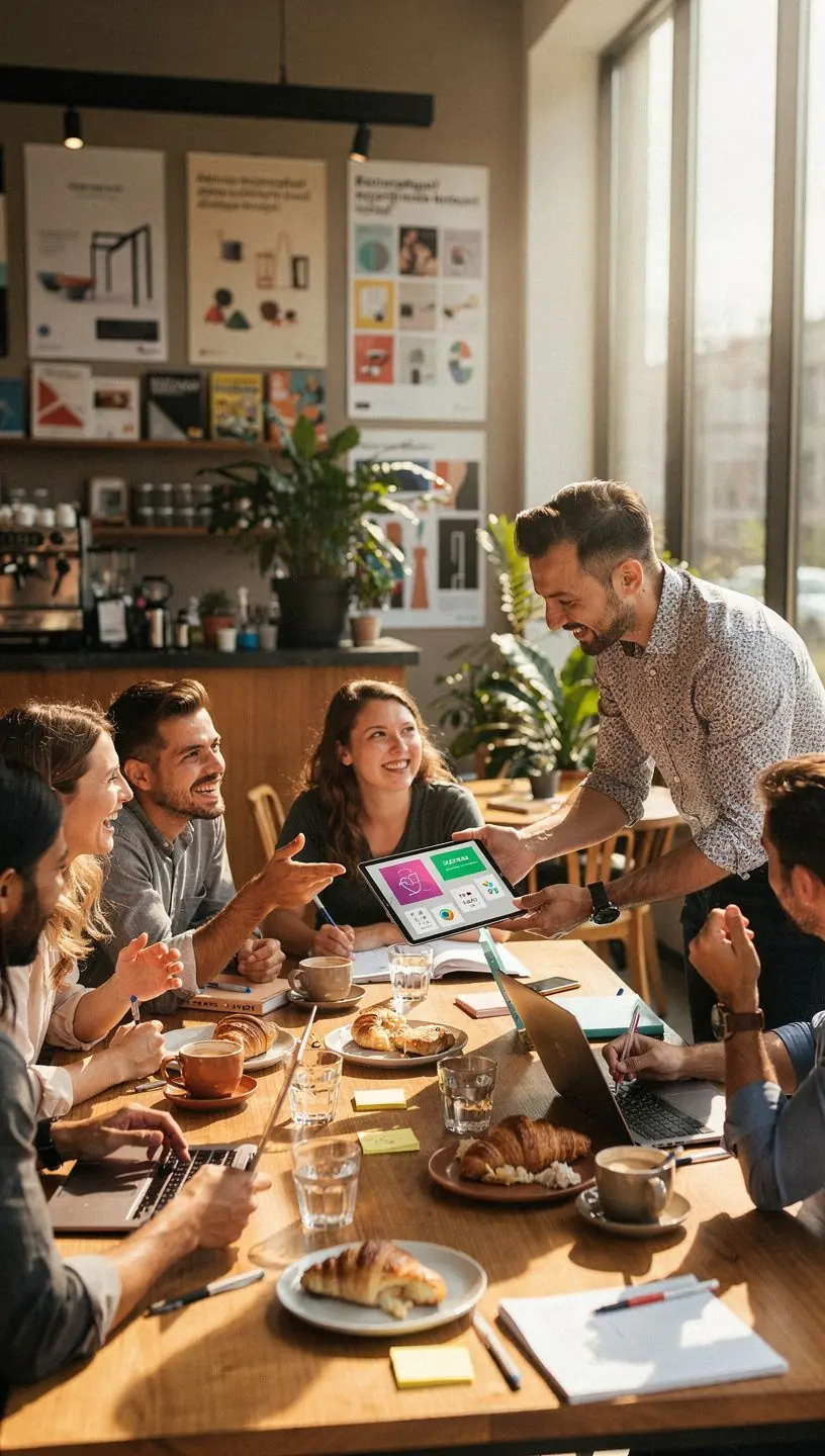 Tým webových designérů pracující na návrhu moderního uživatelského rozhraní.