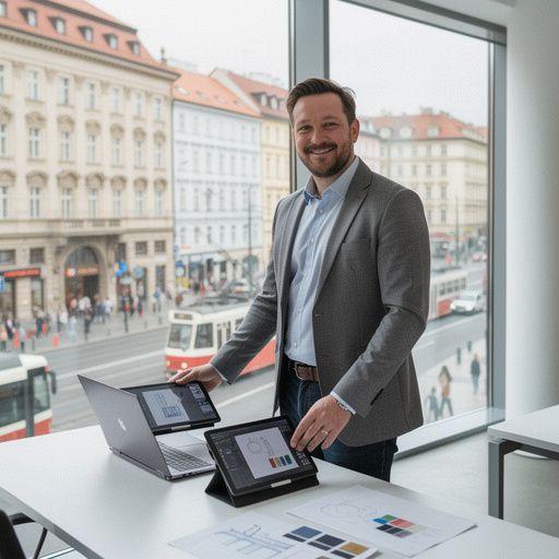 Moderní webová stránka s responzivním designem zobrazená na mobilním zařízení.